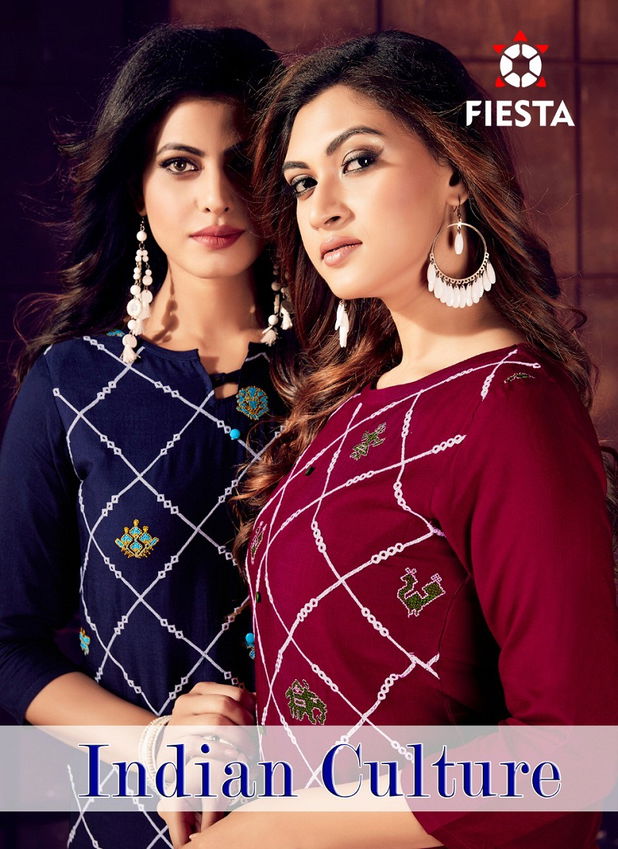 FIESTA INDIAN CULTURE LATEST REYON SLUB EMBROIDERY WORK PARTY WEAR KURTI COLLECTION 