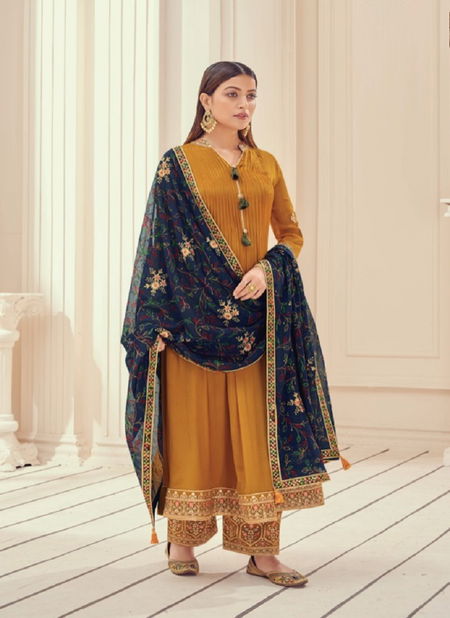 Fiona Zardosh Heavy Occasion Wear Chinnon full flair with pletting Border Embroidery Salwar Kameez Collection
 Catalog