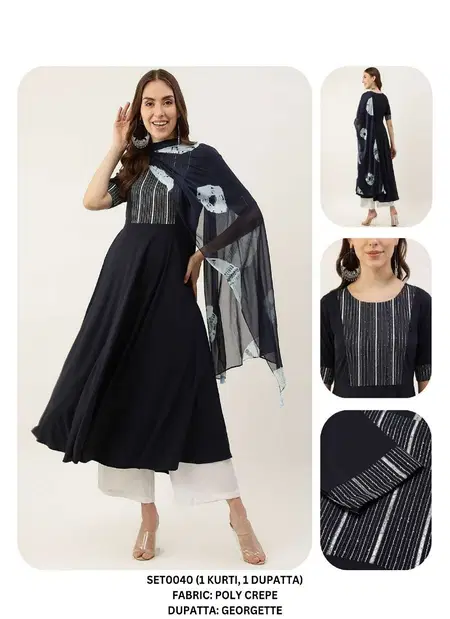 Fiorra SET0040 Poly Crepe Kurti With Dupatta Wholesale Market In Surat