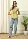 Fiorra TOP003 Yellow Printed Cotton Western Top Suppliers In India