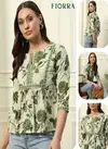 Fiorra TOP005 Light Green Printed Cotton Western Top Orders In India