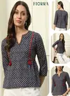 Fiorra TOP006 Blue Printed Cotton Western Top Exporters In India
