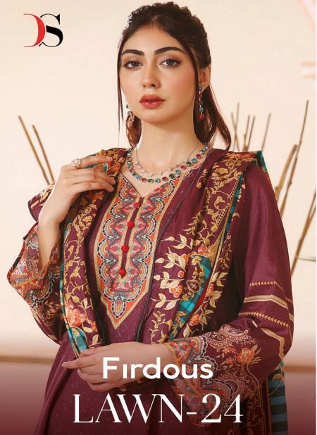 Firdous Lawn 24 By Deepsy Suits Embroidery Cotton Pakistani Suits Wholesale Shop In Surat Catalog