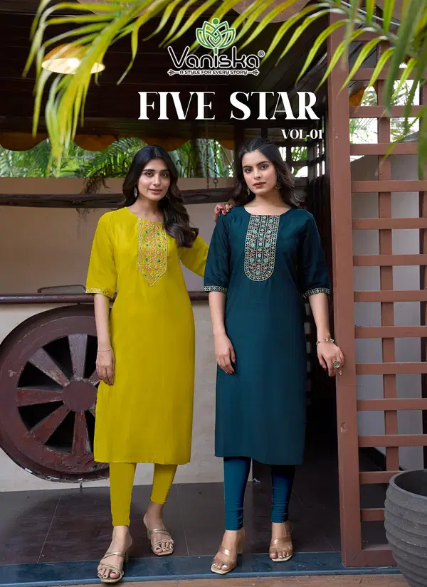 Five Star Vol 1 By Vaniska Vatican Silk Embroidery Kurtis Suppliers In India