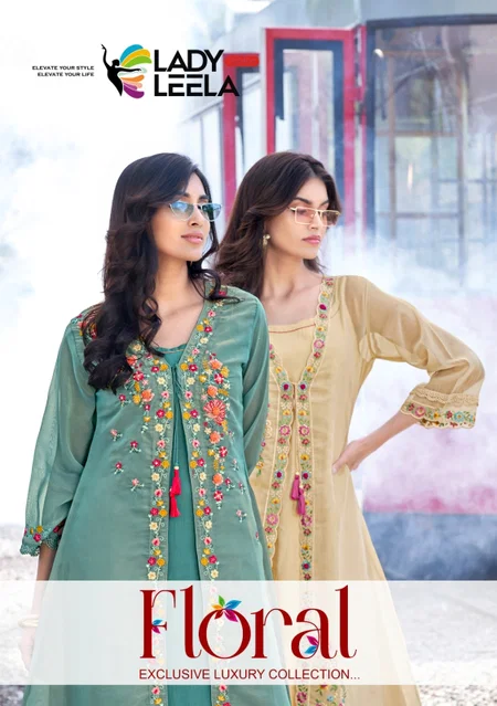 Floral By Lady Leela Shimmer Organza Kurti With Bottom Suppliers In India