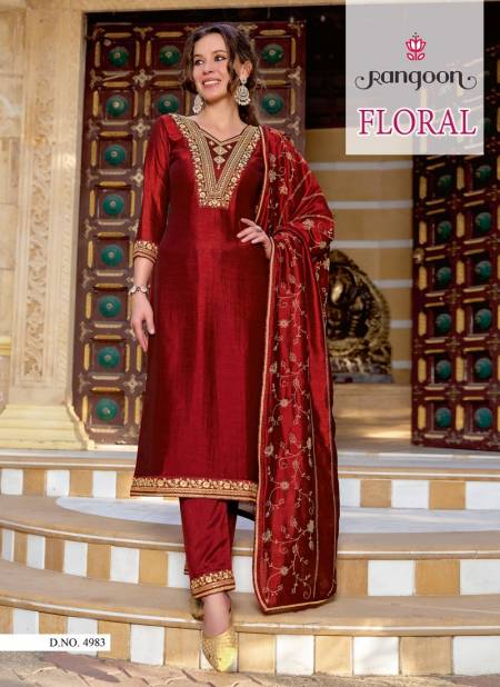 Floral By Rangoon Silk with Embroidery Readymade Suits Wholesale Shop In Surat Catalog