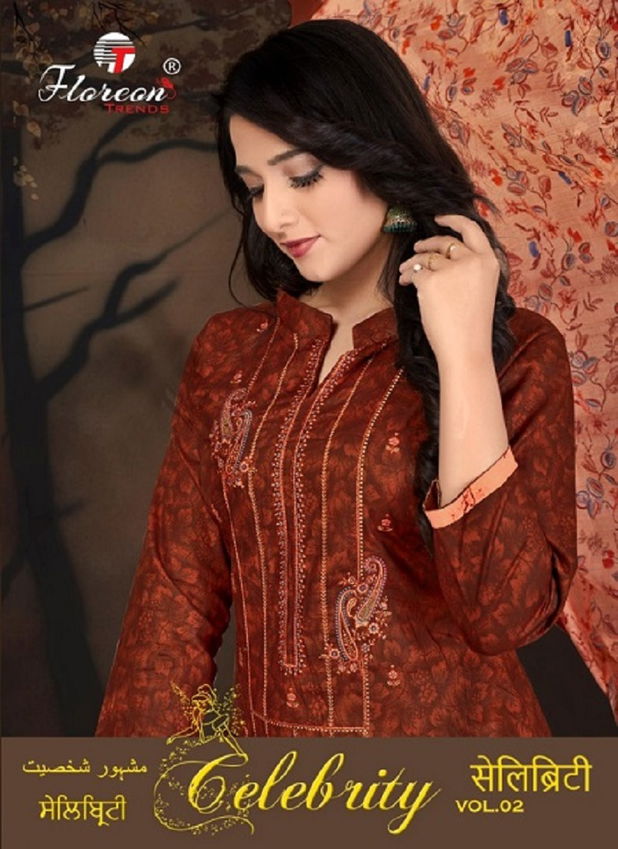 Floreon Celebrity 2 Latest Fancy Regular Wear Heavy Lawn Cambric Negative Print With Fancy Embroidery  Cotton Dress Materials Collection