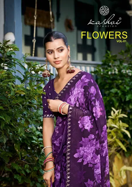 Flowers Vol 1 By Kashvi Major Georgette Best Saree Wholesale Shop In Surat
