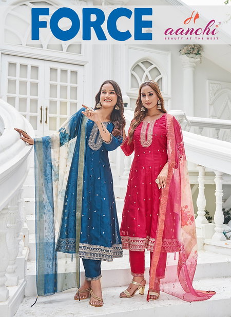 Force By Aanchi Vichitra Silk Anarkali Kurti With Bottom Dupatta Wholesale Online
