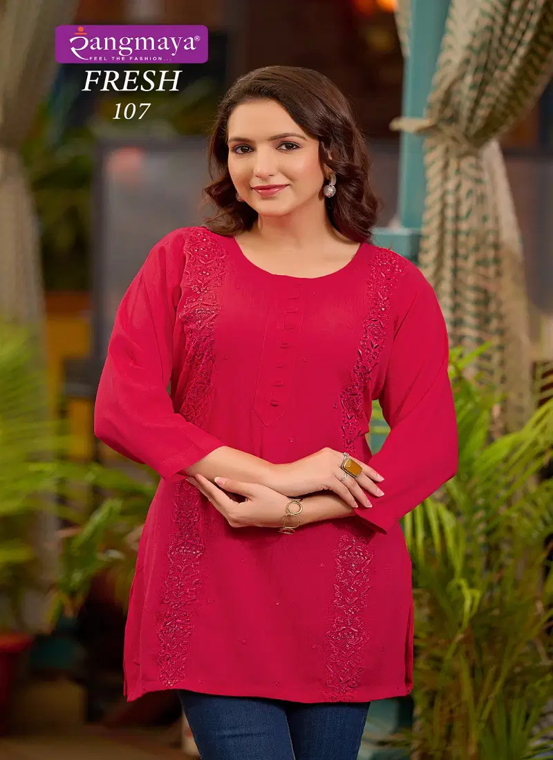 Fresh By Rangmaya Rayon Rinckle Western Ladies Tops Wholesale Online
 Catalog