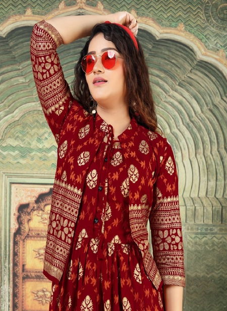 Ft Palak Flair Style Latest Fancy Designer Heavy Casual Wear Rayon Long Gold Printed Kurtis Collection
 Catalog