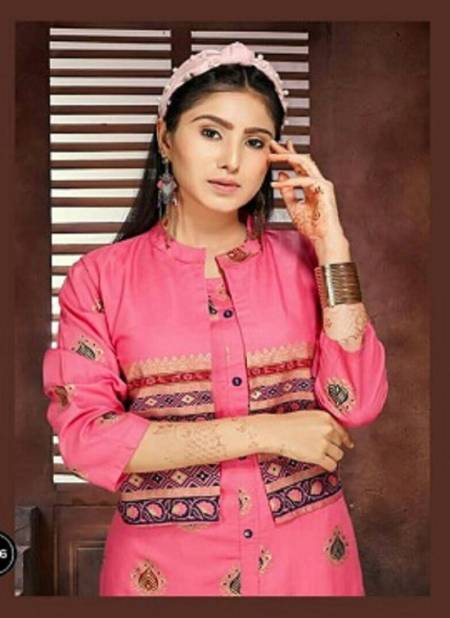 Ft Pintex Latest Fancy Designer Casual Wear Gold Print Heavy Rayon Kurti With Bottom Collection
 Catalog