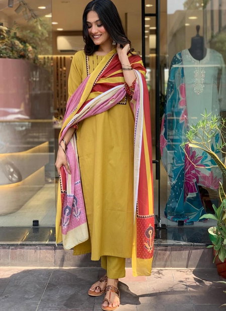 Fvd Yellow Rani Rayon Printed Kurti With Bottom Dupatta Exporters in India