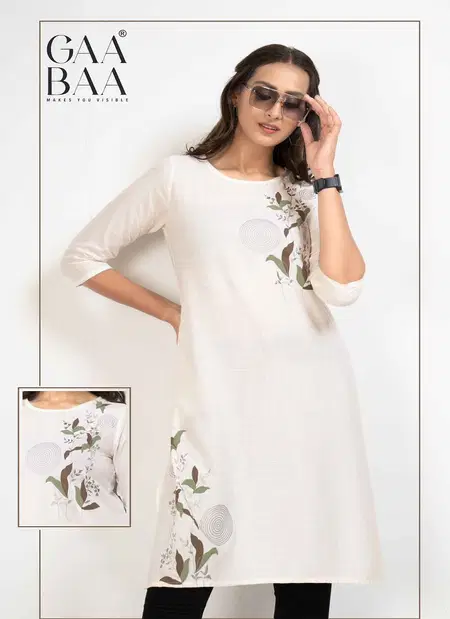 Gaabaa 2205 Slub Rayon Pearl Rubber Printed Kurtis Exporters In India