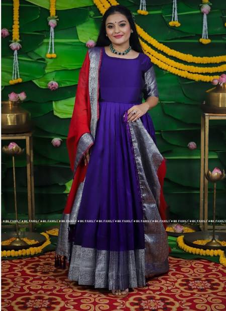Traditional Pattu Frocks, Parrot Green and Magenta Silk Long Gown