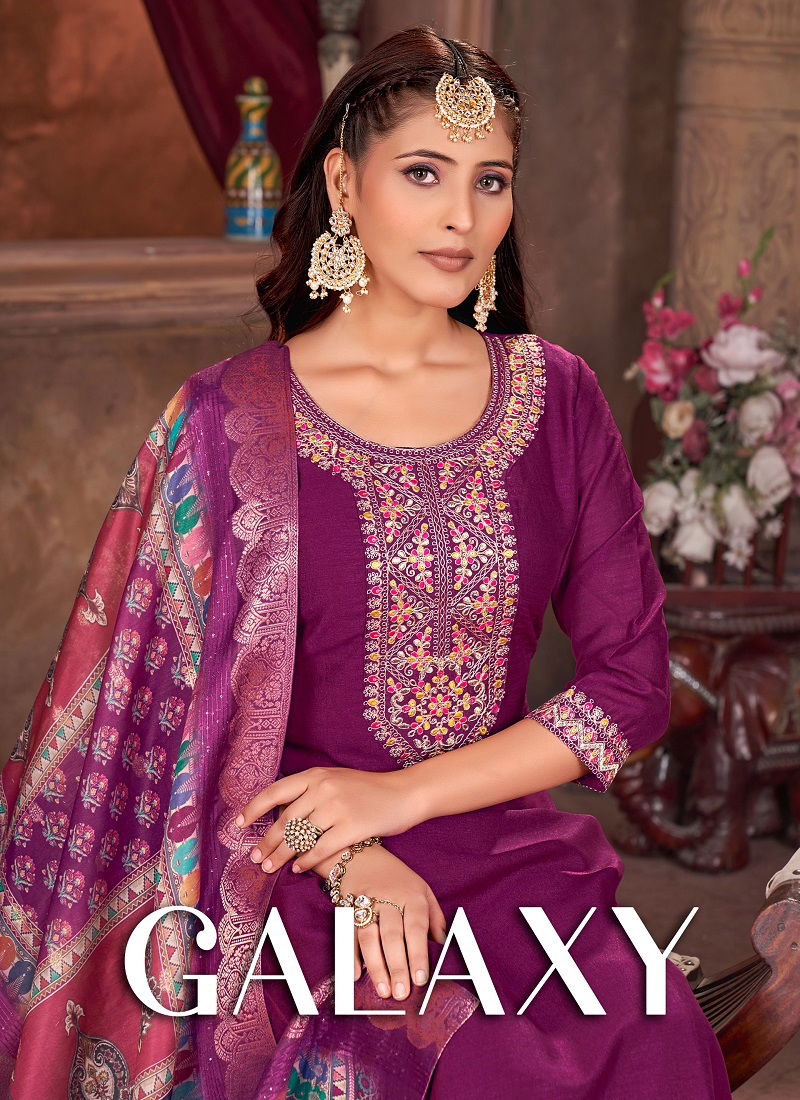 Galaxy By Banwery Vichitra Silk Designer Readymade Suits Wholesale Price In Surat Catalog