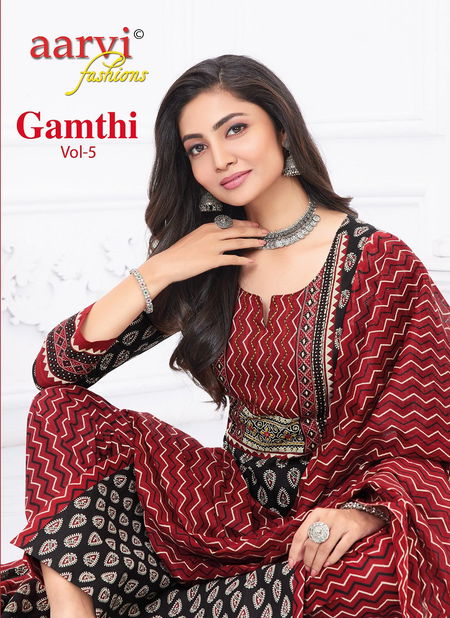 Gamthi Vol 5 By Aarvi Dobby Cotton Printed Kurti With Bottom Dupatta Wholesalers In Delhi
 Catalog