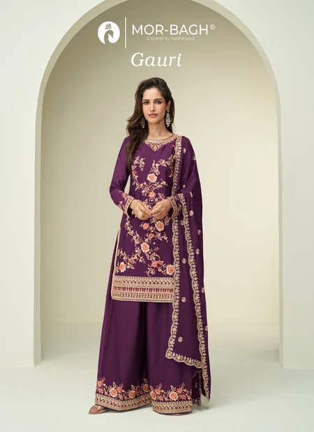 Gauri By Aashirwad Mor Bagh Chinnon Silk Readymade Suits Wholesalers In Surat