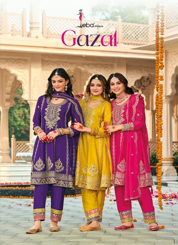 Gazal By Eba Chinon Embroidery Readymade Suits Suppliers In India