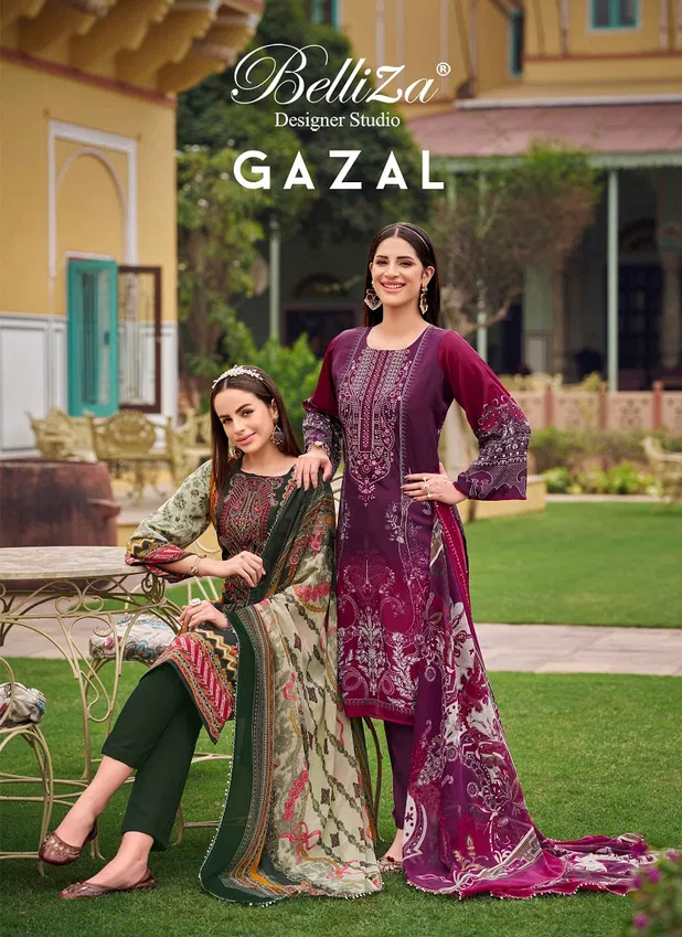 Gazal Vol 2 By Belliza Crepe Embroidered Dress Material Exporters In India