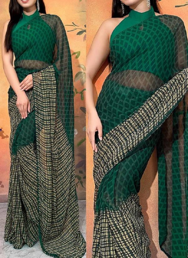 Gc Gaurvi Green Georgette Printed Ready To Wear Saree Wholesale Shop In Surat
