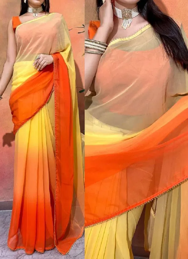 Gc Gaurvi Orange Georgette Printed Readymade Saree Wholesale Shop In Surat	