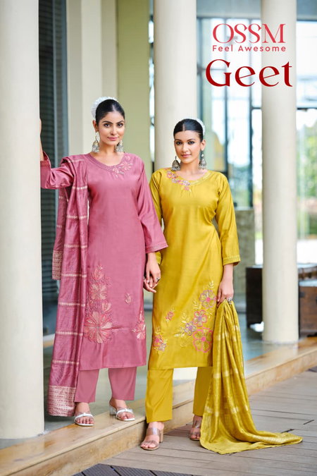 Geet By Ossm Roman Silk Online Kurti With Bottom Dupatta Wholesale