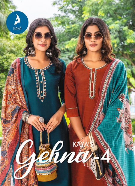 Gehna 4 By Kaya Pure Silk Straight Cut Kurti With Bottom Dupatta Wholesale Online