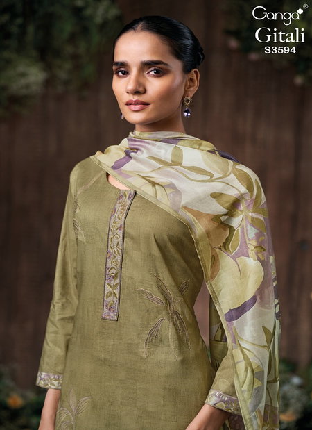 Gitali 3594 By Ganga Cotton Printed Embroidery Salwar Suit Orders In India