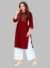 Glam Kurti 45Latest Fancy Designer Ethnic Wear Heavy Rayon With Sequence Embroidery Work Exclusive Kurti With Bottom Collection
