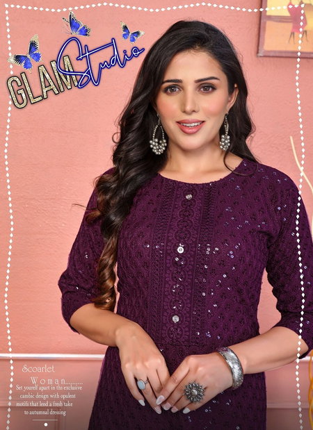Glam Studio By Beauty Queen Rayon Chikenkari Kurtis Wholesale Price In Surat
