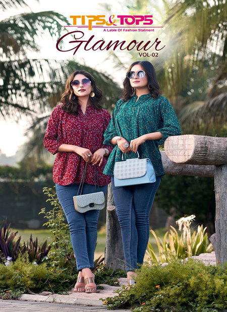 Glamour Vol 2 By Tips And Tops Fancy Printed Ladies Top Western Wholesale Price In Surat

