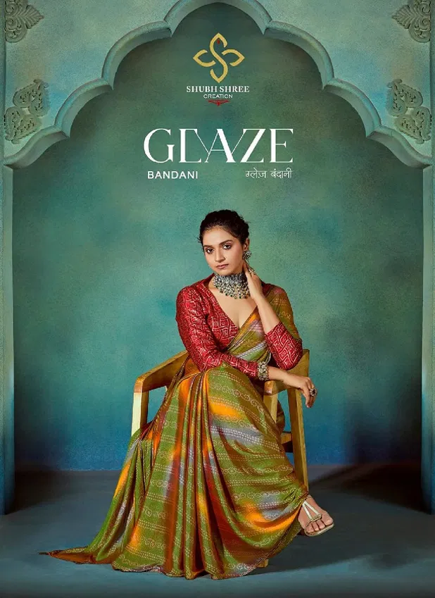 Glaze Bandhani By Shubh Shree Moss Chiffon Sarees Wholesalers In Delhi