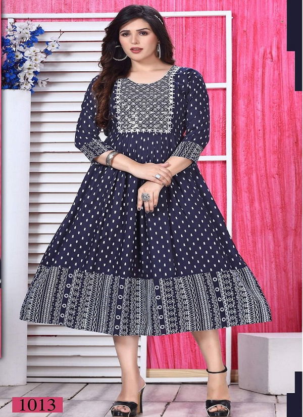 Golden Be Especial V 1 Rayon Printed Anarkali Kurtis Catalog
