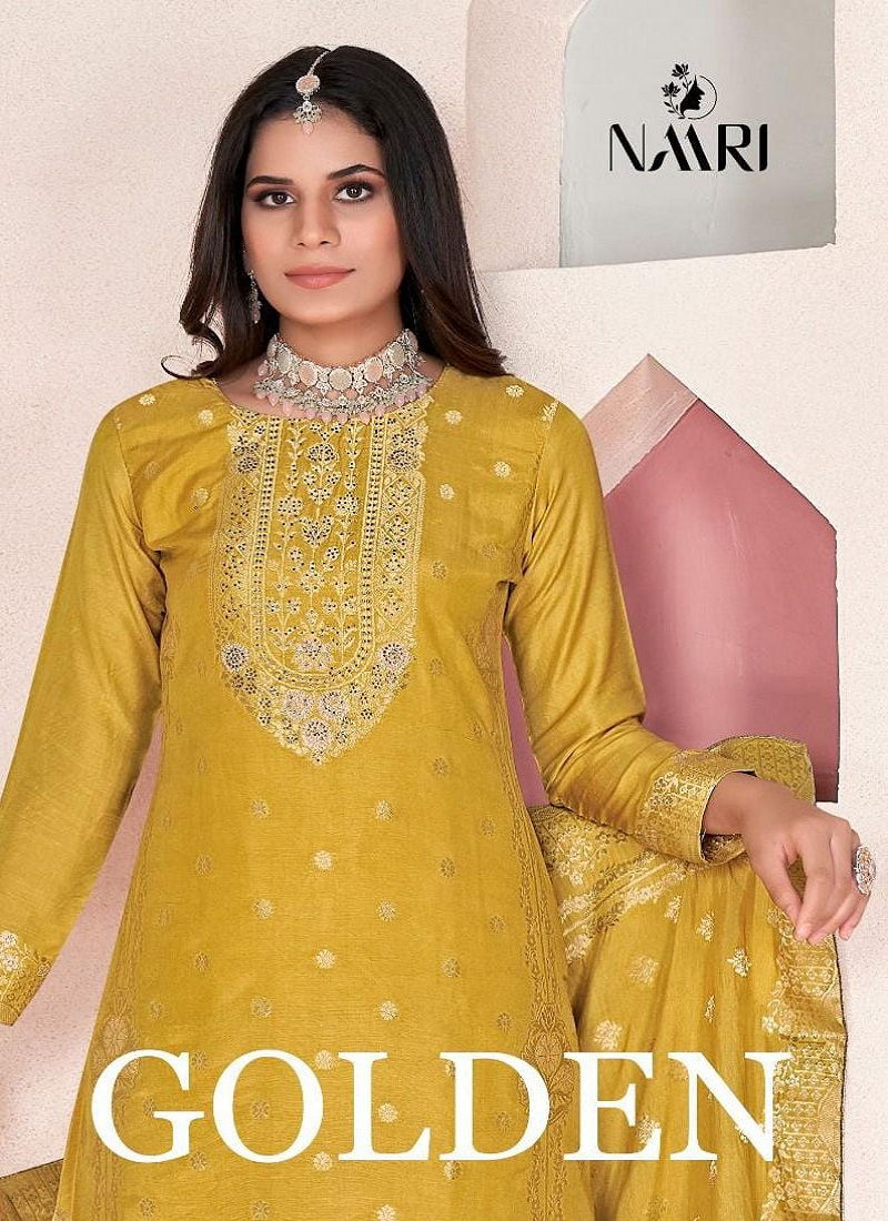 Golden By Naari Muslin Dola Jacquard Designer Salwar Kameez Exporters In India Catalog