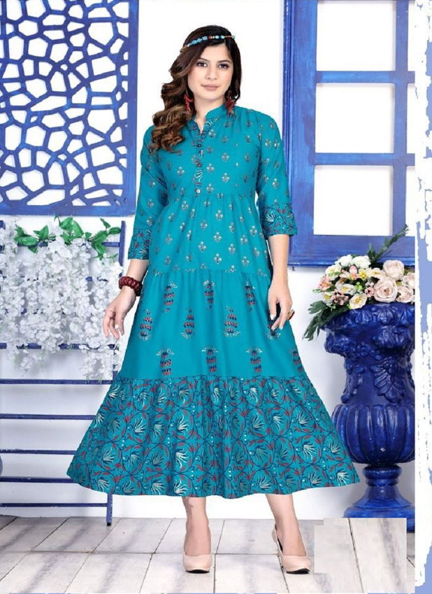 Golden Occasions 1 Rayon Designer Fancy Long Kurti Collection