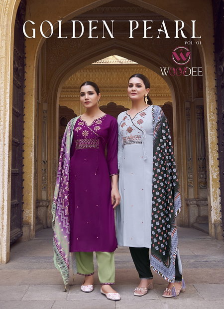 Golden Pearl Vol 1 By Woodee Premium Rayon Designer Kurti With Bottom Dupatta Wholesale Shop In Surat