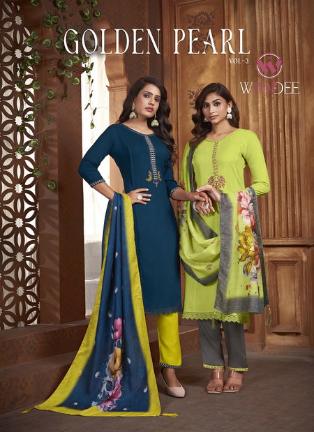 Golden Pearl Vol 3 By Woodee Rayon Designer Kurti With Bottom Dupatta Wholesale Online
