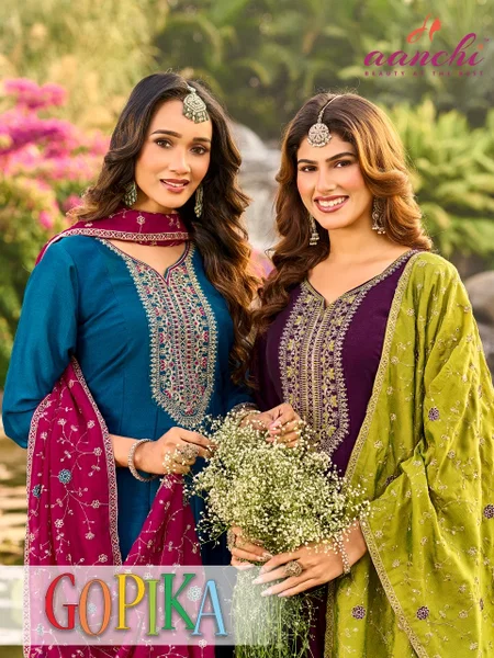Gopika By Aanchi Vichitra Silk Ladies Anarkali Kurtis Set Wholesale Market In Surat
