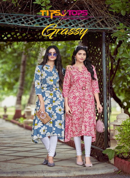 Graccy By Tips Tops Rayon Printed Designer Kurtis Wholesale Price In Surat Catalog