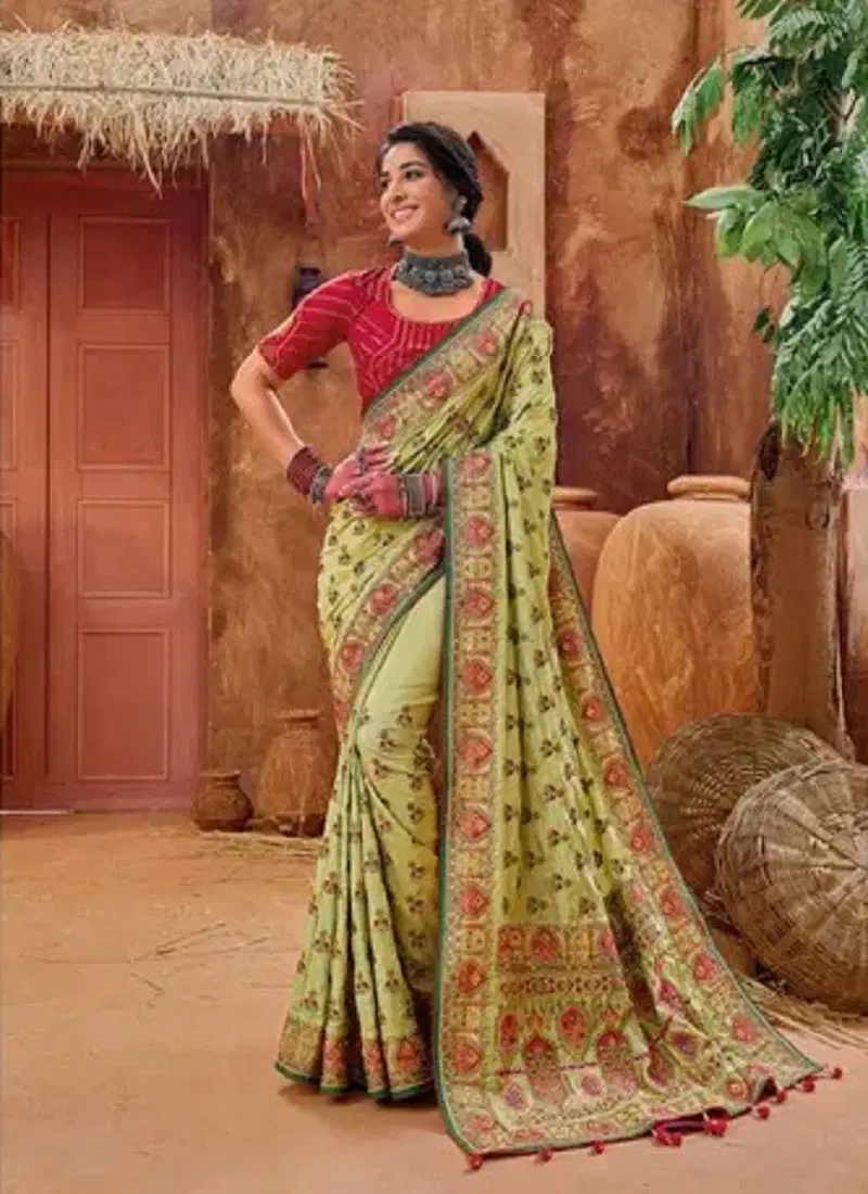 Green 6907 Kachhi Work Vol 4 By MN Banarasi Silk Saree Online Wholesale