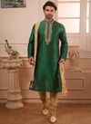 Green Banarasi Silk Kurta Pajama 7749