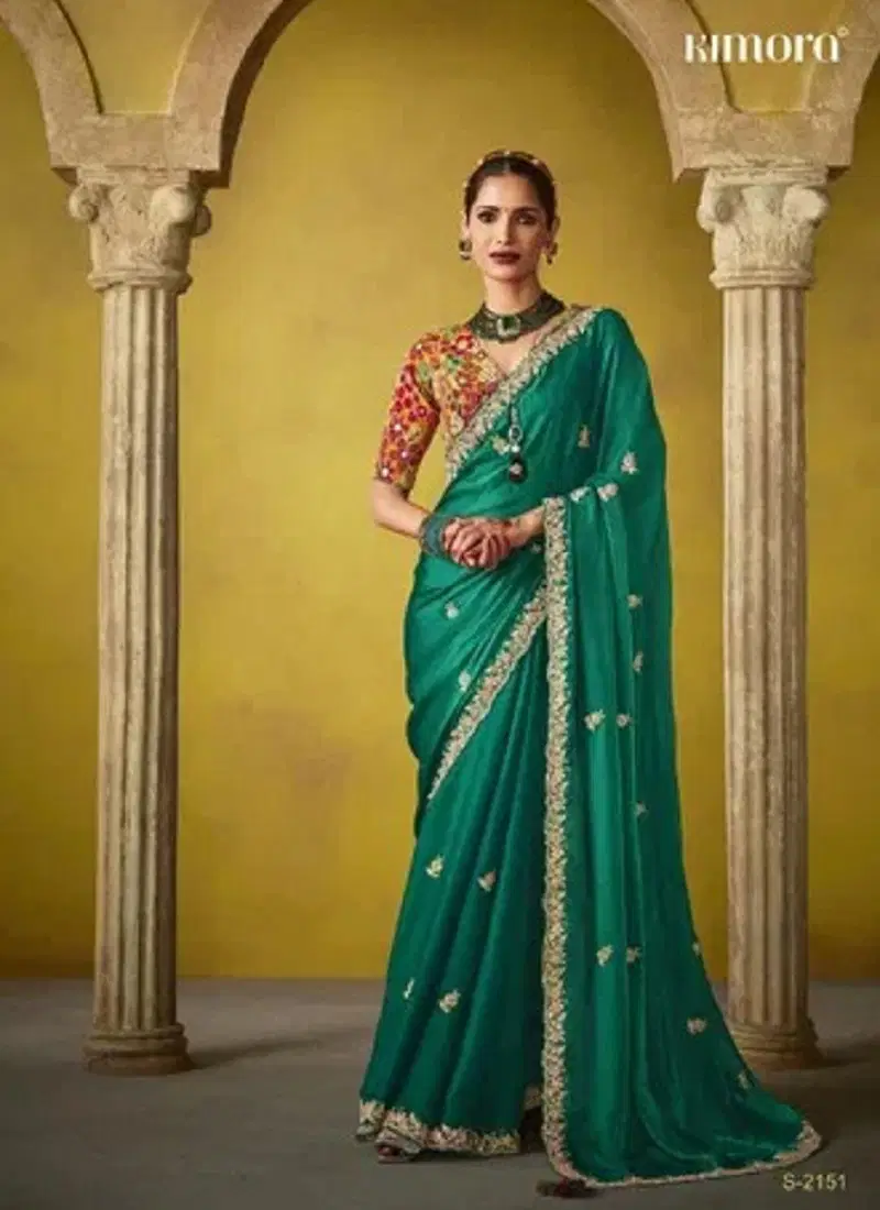 Green Colour Divani By Kimora Tissue Wedding Wear Saree Wholesale Online Catalog