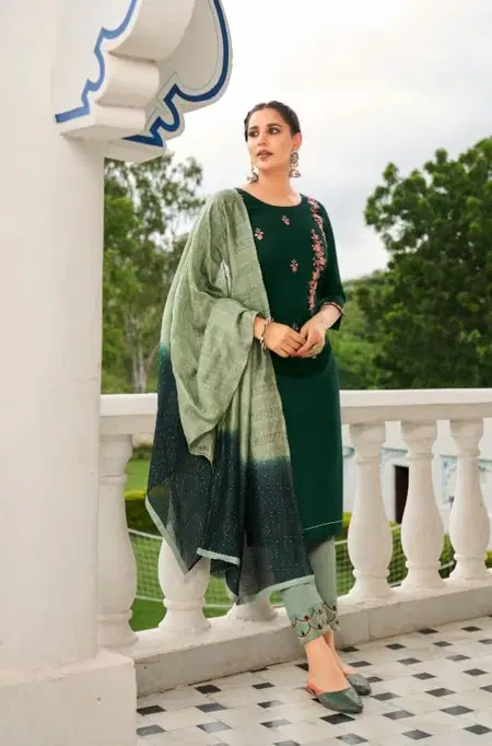 Green Colour Kivi Rajwadi Kurti With Bottom Dupatta Wholesale Market In Surat
