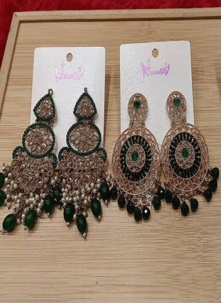 Green Heavy Party Wear Earrings Wholesalers In Surat