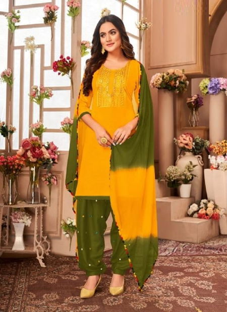 Green Tomato Saanjh Wholesale Patiyala Rayon Ready Made Suit Collection Catalog