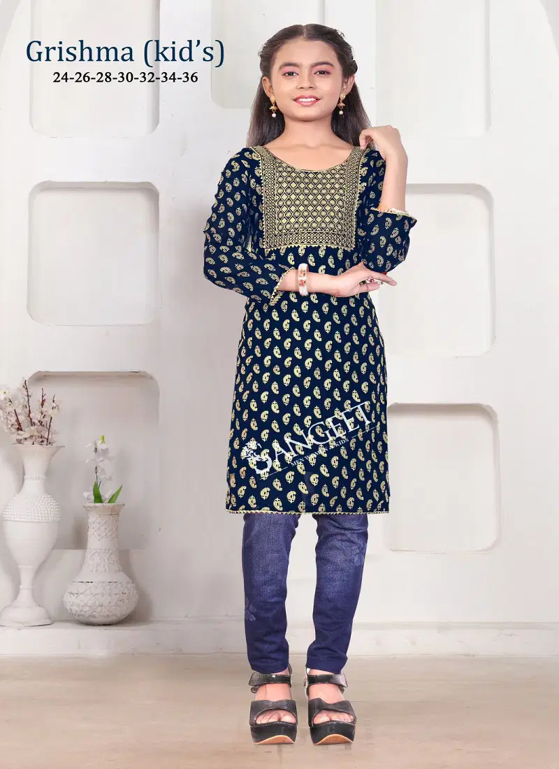 Grishma Kids Wear Foil Printed Georgette Girls Kurtis Wholesale Online

