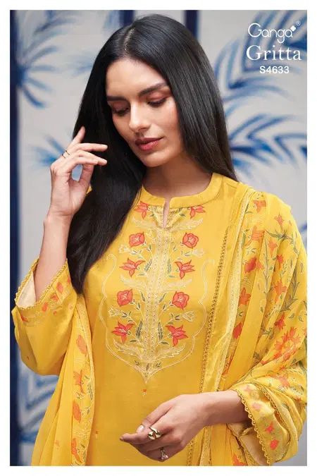 Gritta 4633 By Ganga Cotton Satin Printed Surat Designer Salwar Suits Wholesale Market