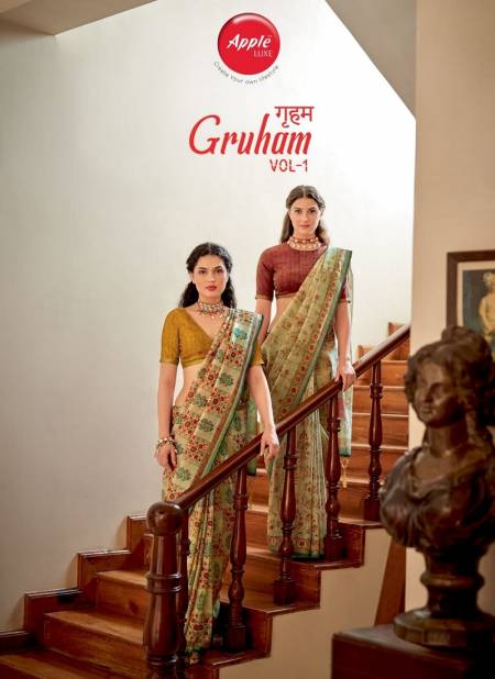 Gruham Vol 1 By Apple Pure Banarasi Zari Silk Printed Sarees Wholesale Shop In Surat
 Catalog