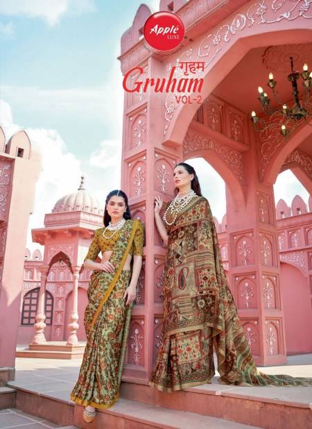 Gruham Vol 2 By Apple Pure Banarasi Zari Silk Printed Sarees Wholesale Shop In Surat Catalog
